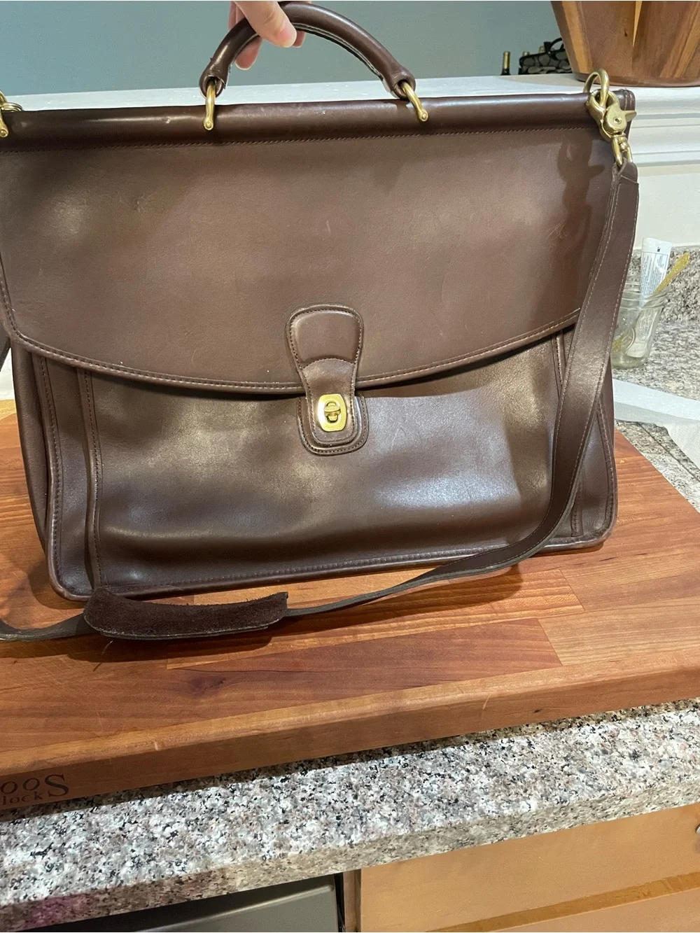 Coach Dark Brown Leather Messenger Satchel with Gold Hardware